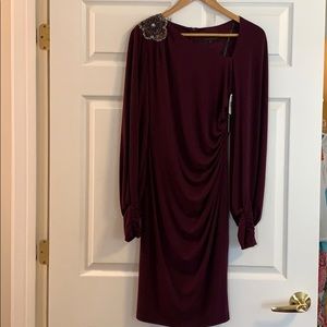 David Meister embellished wine cocktail dress